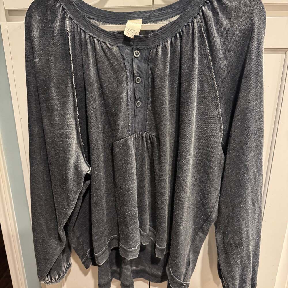 We The Free Acadia Oversized Long Sleeve Henley Top Mineral Wash Black